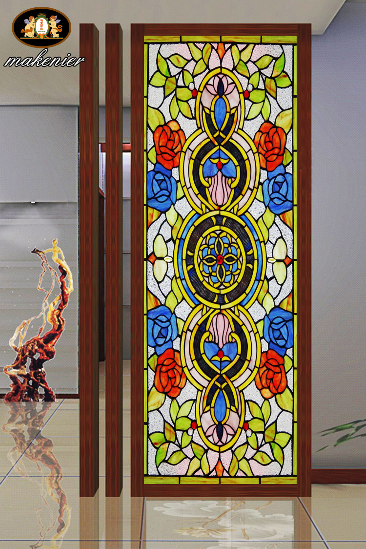 定做玄关隔断屏风墙面灯片推拉推拉门门窗彩色艺术玻璃