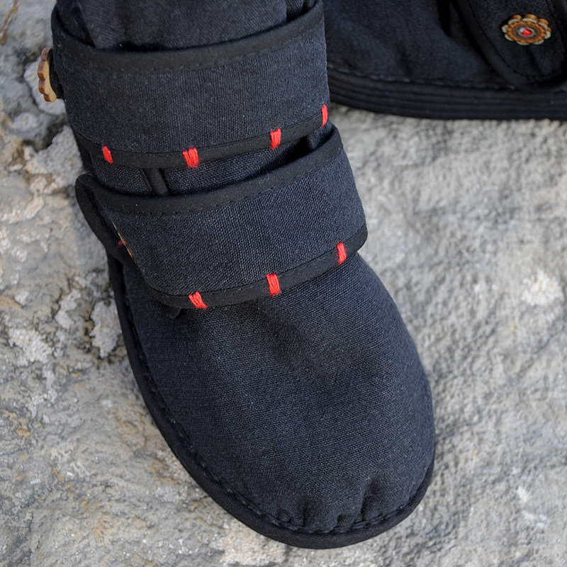 手工千层底老布鞋秦甲棉鞋木扣高帮皂女鞋手纳高帮鞋