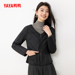 鸭鸭2025年秋冬季新款羽绒服女轻薄短款圆领时尚简约保暖短外套Y