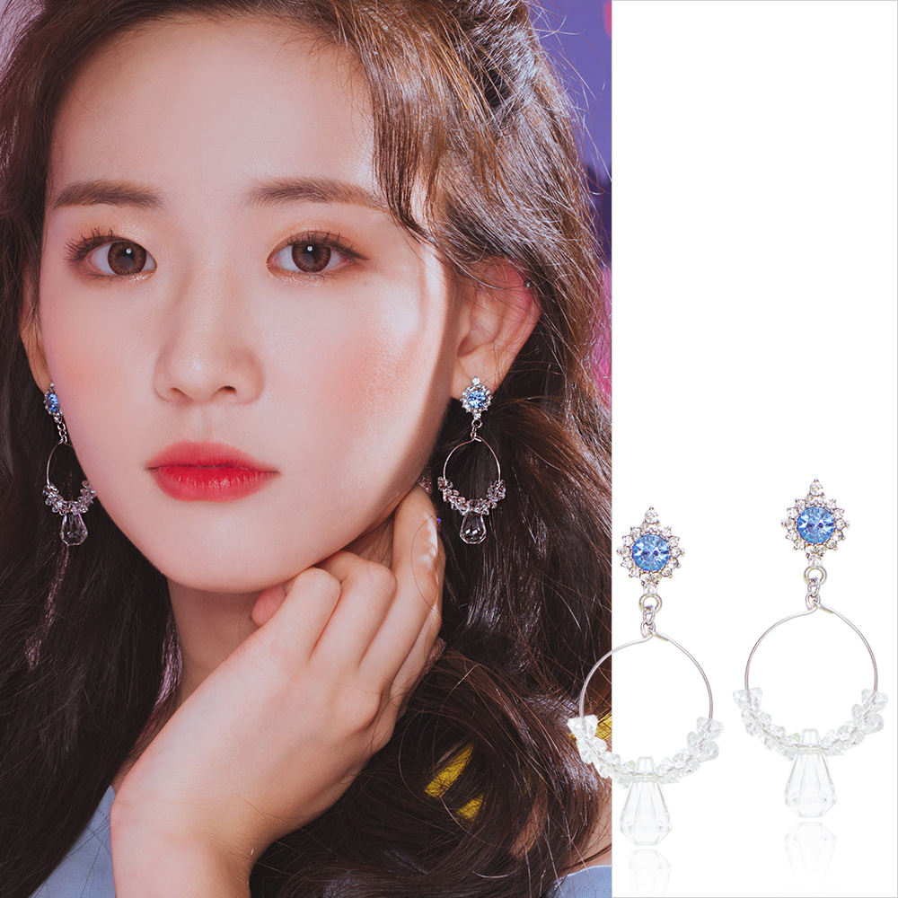 韩国wingbling正品代购韩版甜美公主蓝色水晶水滴圆圈耳钉耳环