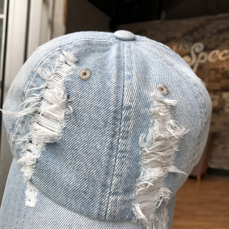 新款个性牛仔帽子女棒球帽破洞复古仿旧潮流韩版帽子