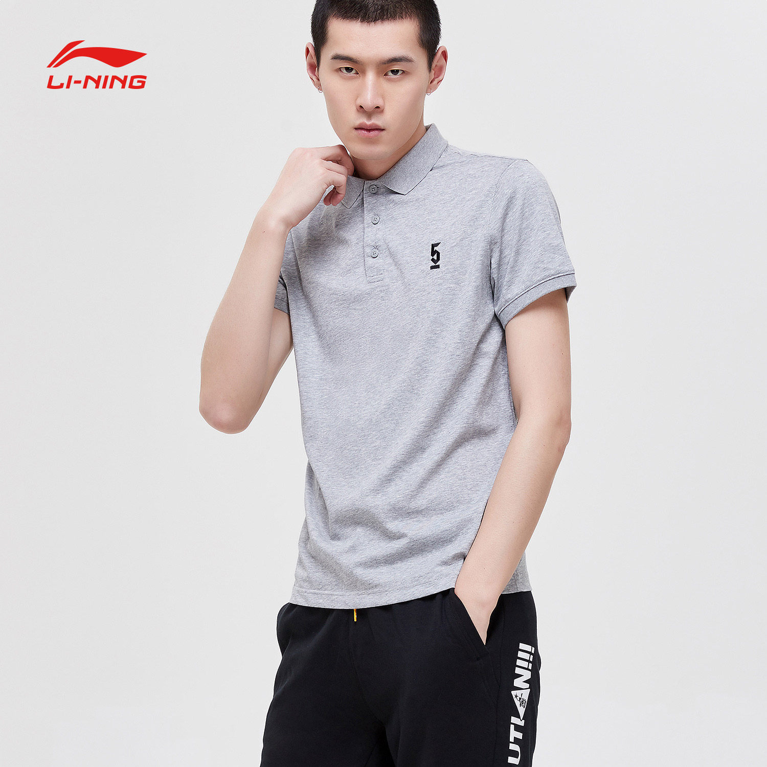 李宁短袖polo衫男士新款运动衣针织运动翻领t恤短袖休闲上衣黑