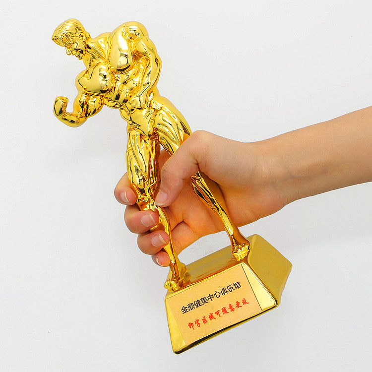 高档树脂镀金健身健美运动比赛奖杯人物肌肉雕塑球迷用品