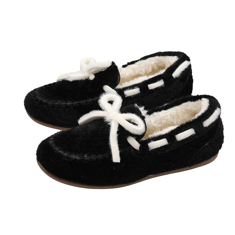 毛毛豆豆鞋女2020新款韩版网蝴蝶结时尚单鞋