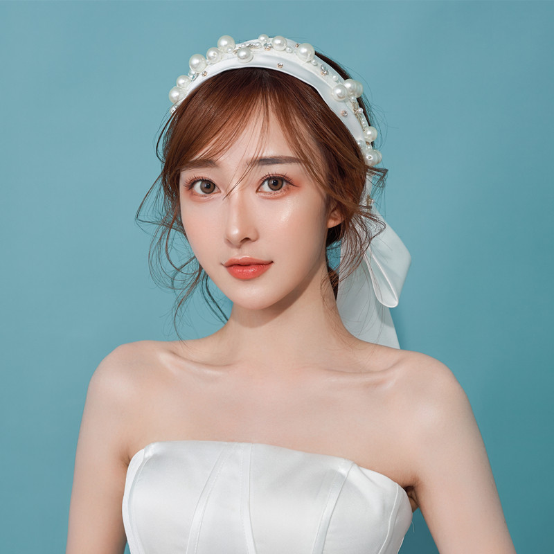 新款白色婚纱礼服头饰新娘超仙时尚缎面发日常复古发饰