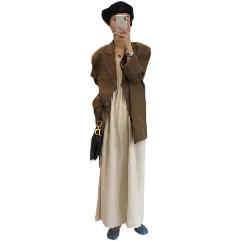 lalaland宽松中长西装韩国东大门垫肩长袖显瘦卷边西装