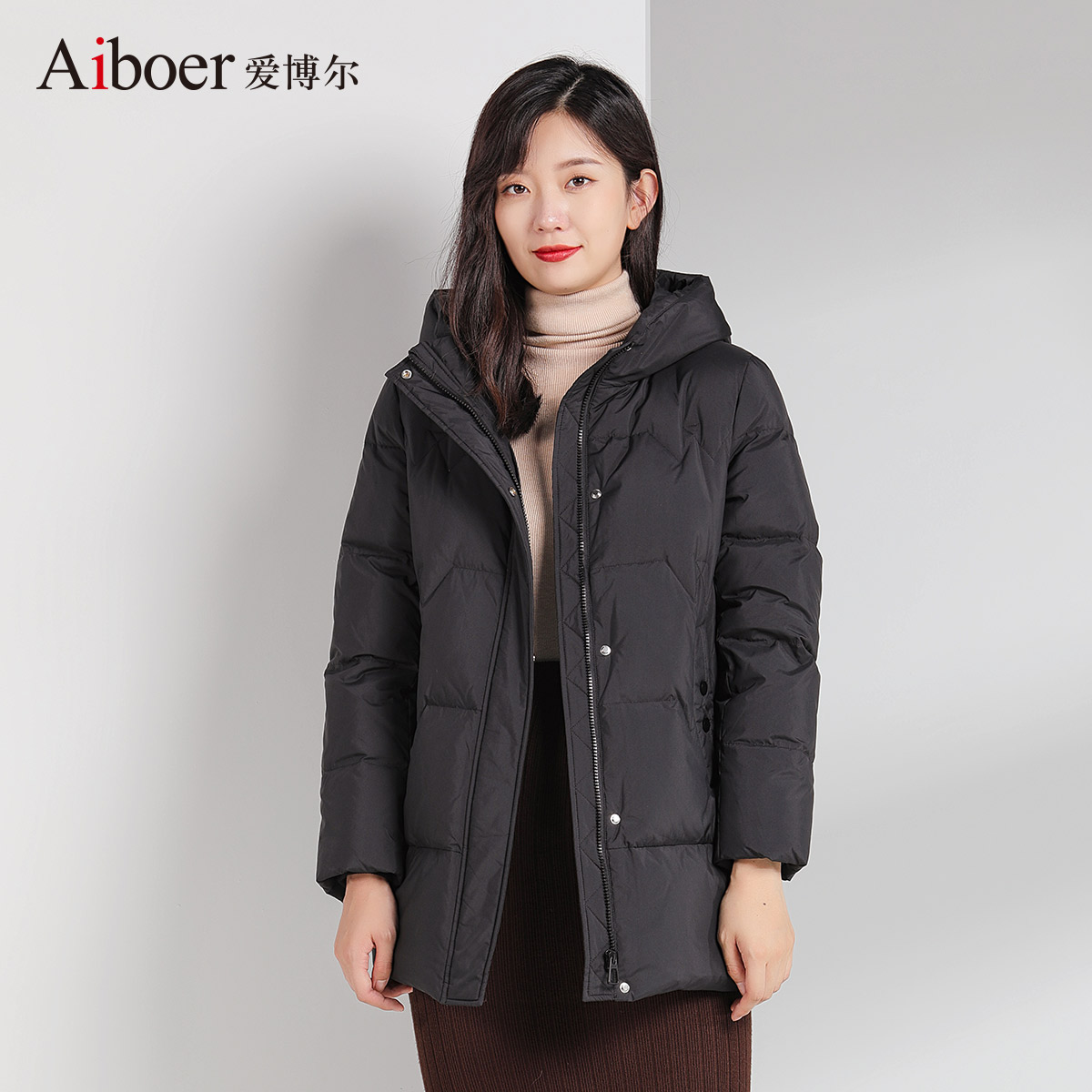 爱博尔羽绒服女中长款加厚加大时尚装保暖羽绒服冬装外套服b2136