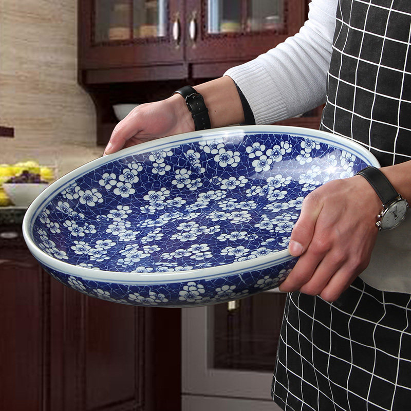 大盘加厚陶瓷大盘子子鱼家用创意超大圆形菜盘盘