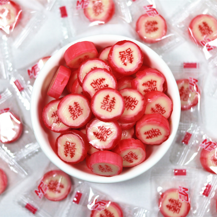 囍字个性创意双喜喜字2500g整袋水果切片手工糖果