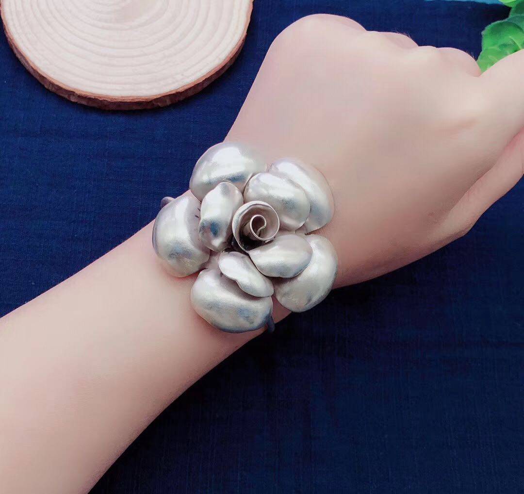 泰国清迈手工足银手镯立体体大花朵镯子复古手镯