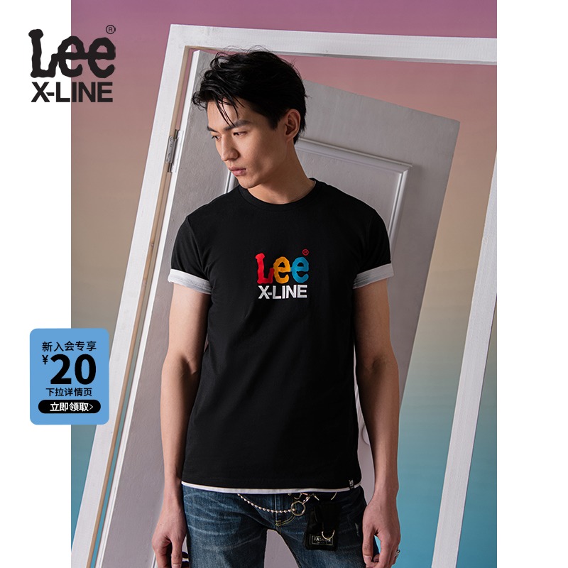 LeeXLINE 22新品标准版型Logo印花圆领套头多色男短袖T恤潮流