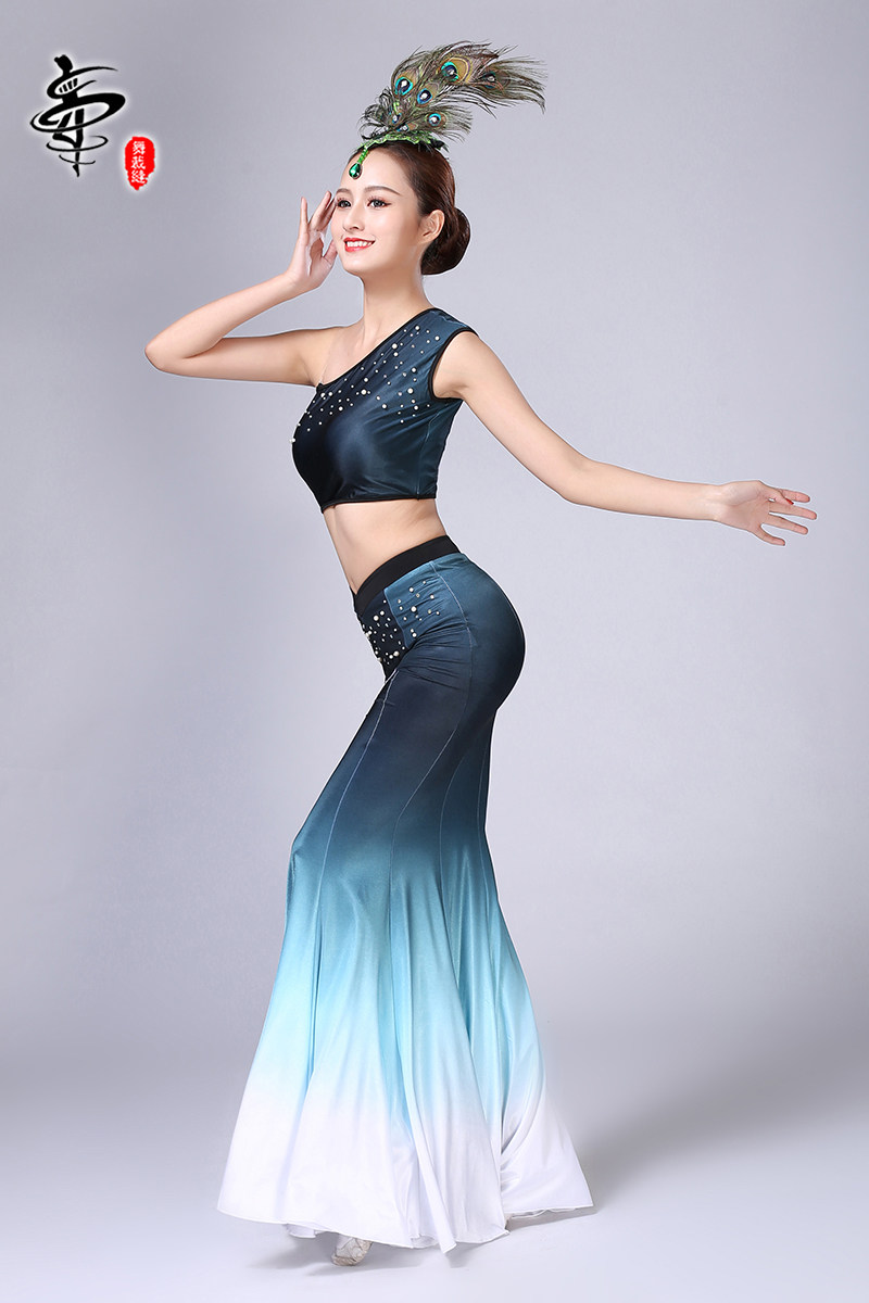 新款傣族舞蹈演出演出服服装孔雀舞修身包臀鱼尾民族服装
