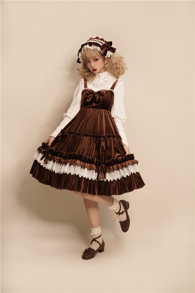 半糖甜心小兰原创秋冬纯色丝绒lolita洛丽塔jsklolita洛丽塔