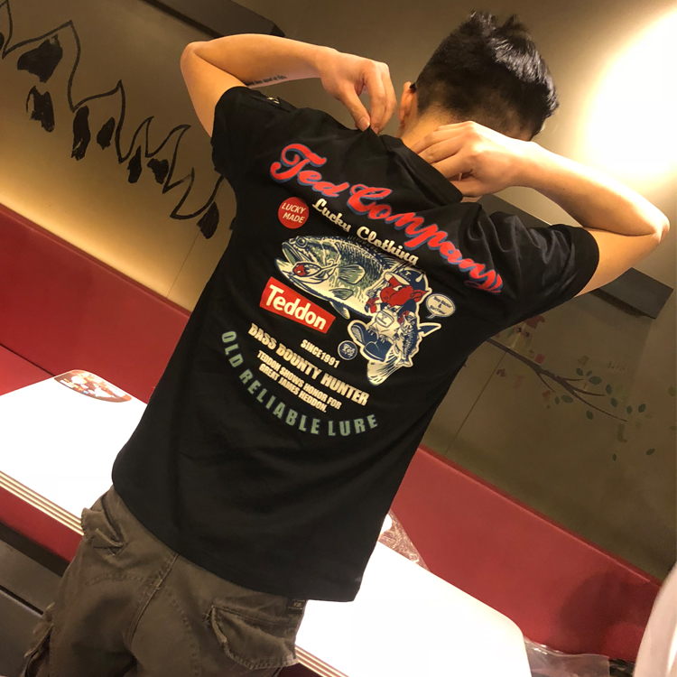 石头家tee 日系印花 纯棉钓鱼 鬼黑鱼恶魔 幸运收获潮人T恤男短袖