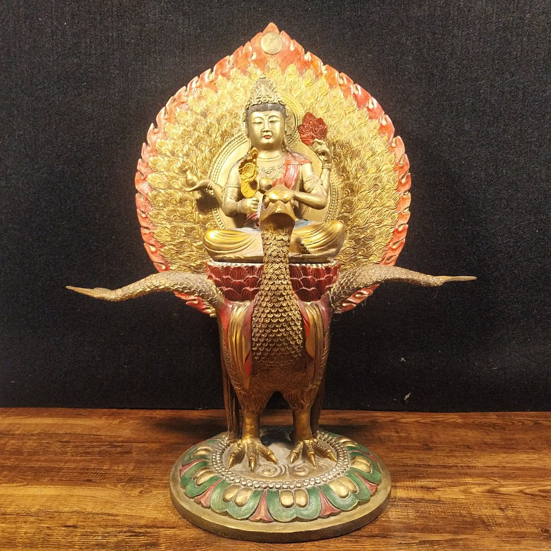 孔雀明王佛像摆件佛母大明铜像纯铜菩萨特大号摆件