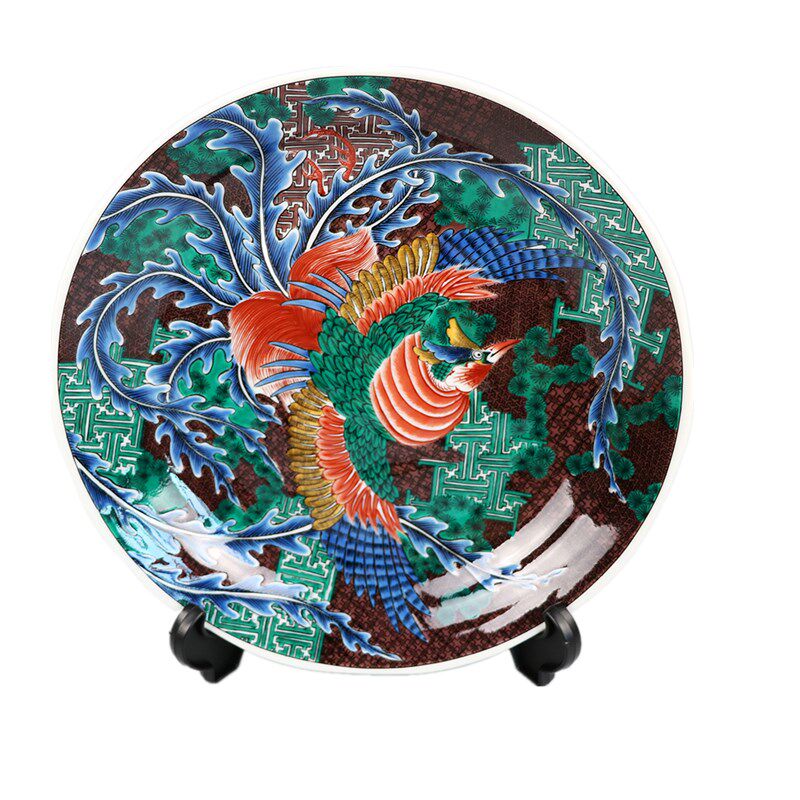 现货日本进口九谷烧厘米凤凰陶瓷平盘摆件日式盘
