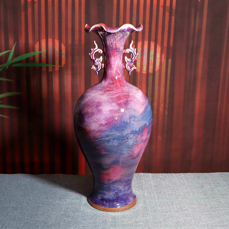 禹州神垕窑变钧瓷花瓶大号插花陶瓷摆件孔家钧窑花瓶