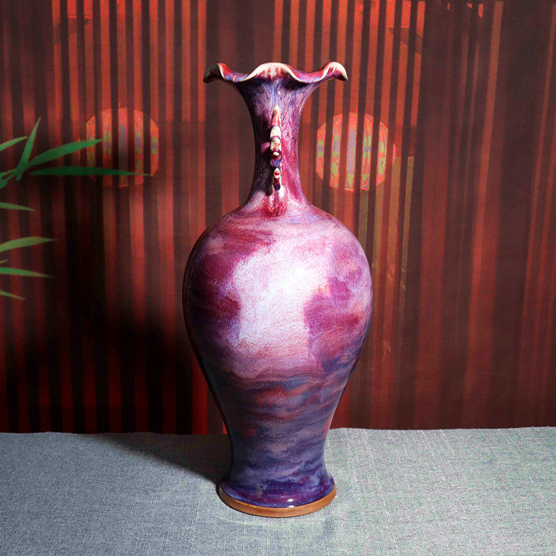 禹州神垕窑变钧瓷花瓶大号插花陶瓷摆件孔家钧窑花瓶