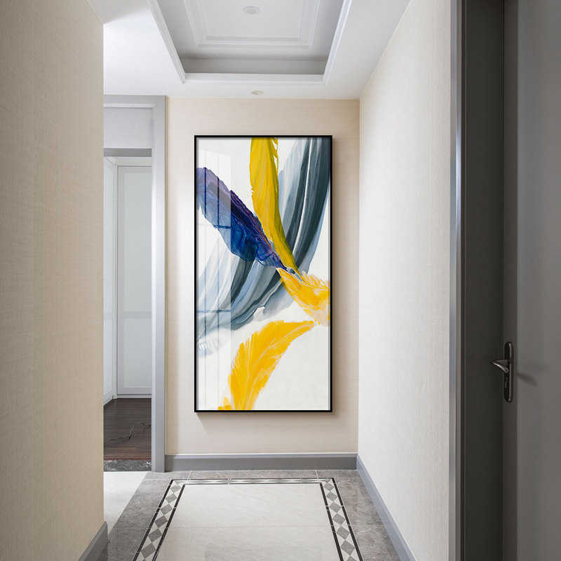 走廊装饰画走廊尽头壁画玄关 过道晶瓷画山水过道装饰画 时来运转