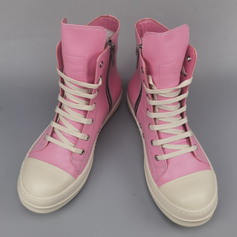 ro高帮鞋粉色真皮增高板鞋运动休闲皮鞋四季百搭高帮鞋