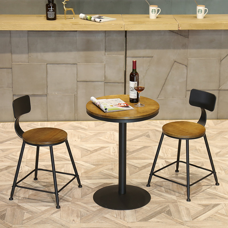 酒吧实木小圆桌北欧铁艺现代简约休闲咖啡厅星巴克高脚凳桌椅组合