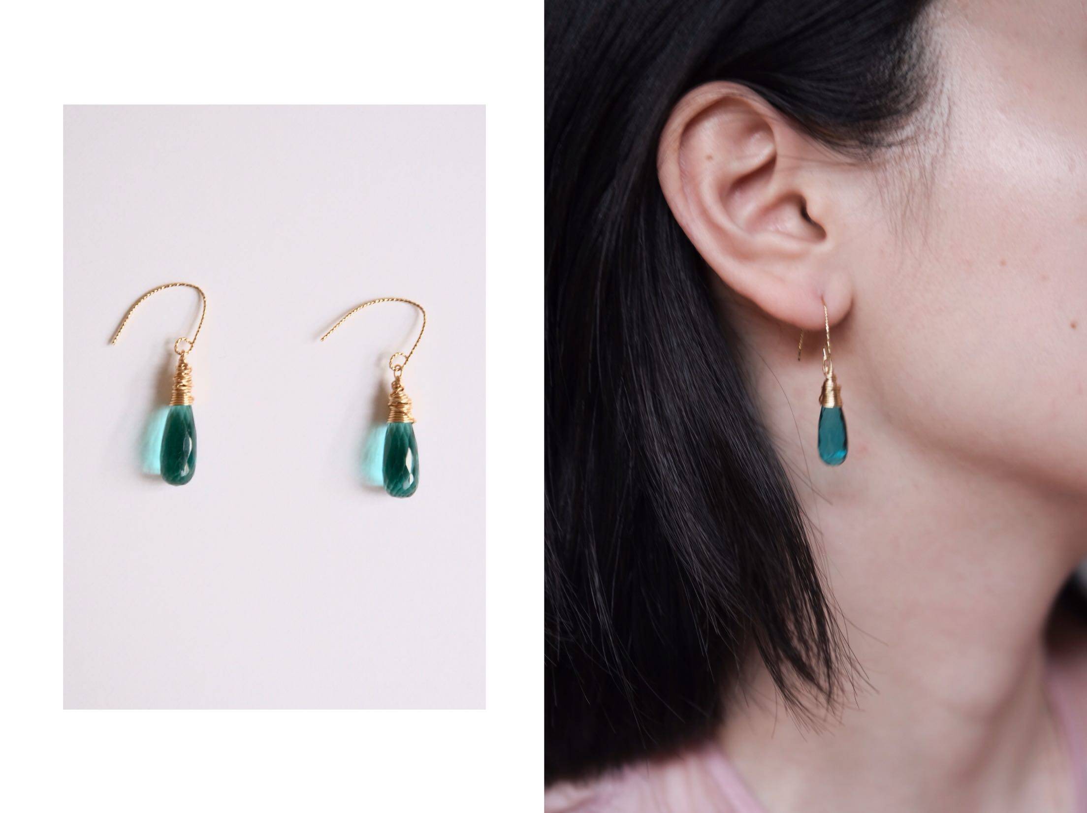 手工优雅蓝优伦敦温柔复古耳环包金末手14k耳环