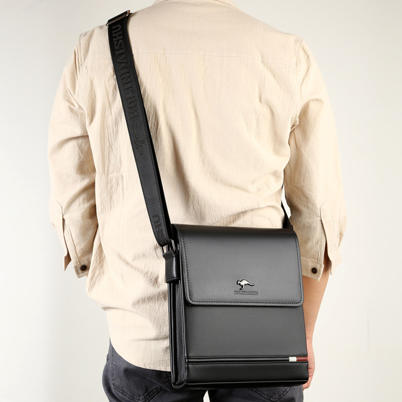 柏林袋鼠新款牛皮男士单肩包斜挎包男包商务休闲背包大容量男皮包