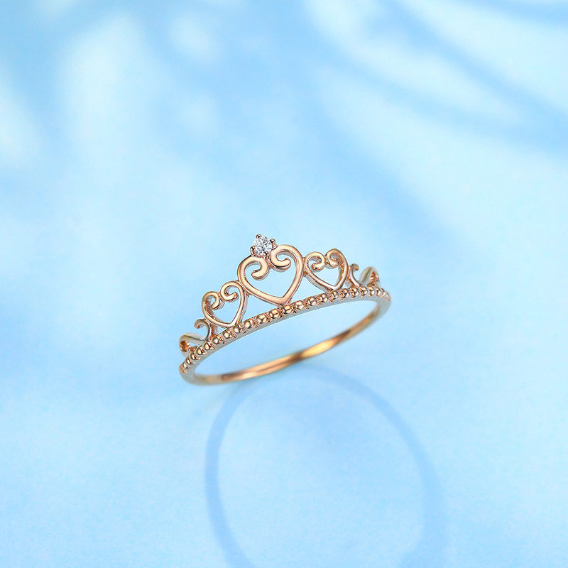 佐卡伊princess彩金皇冠钻石戒指au750钻戒18k玫瑰手饰