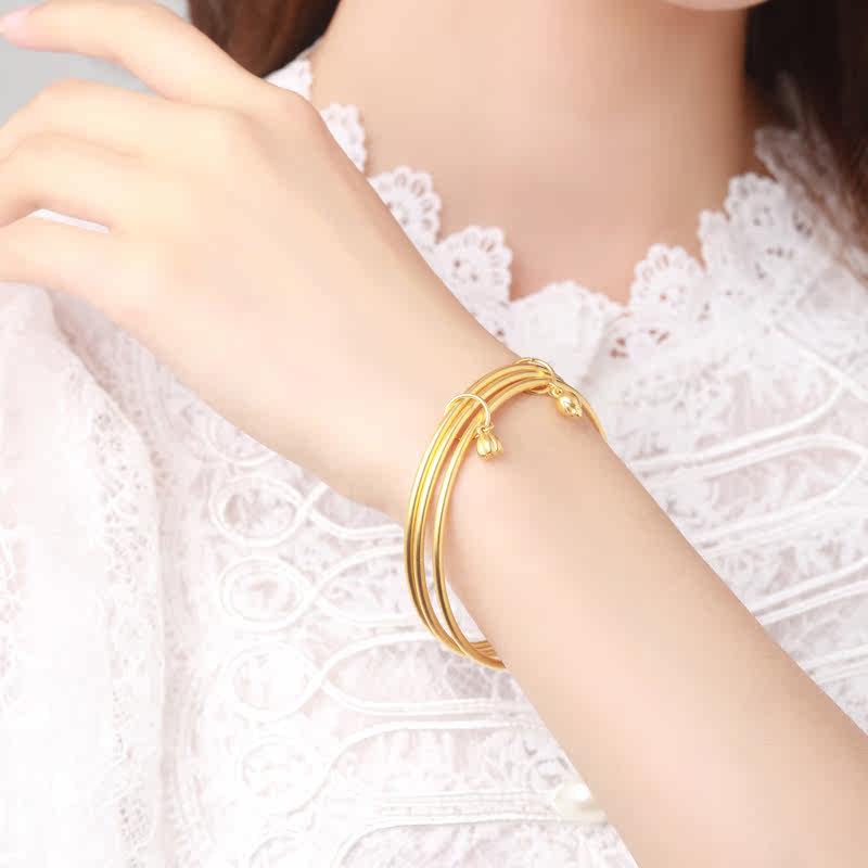 佐卡伊足金好事莲莲古法黄金手镯女士自用送礼手饰