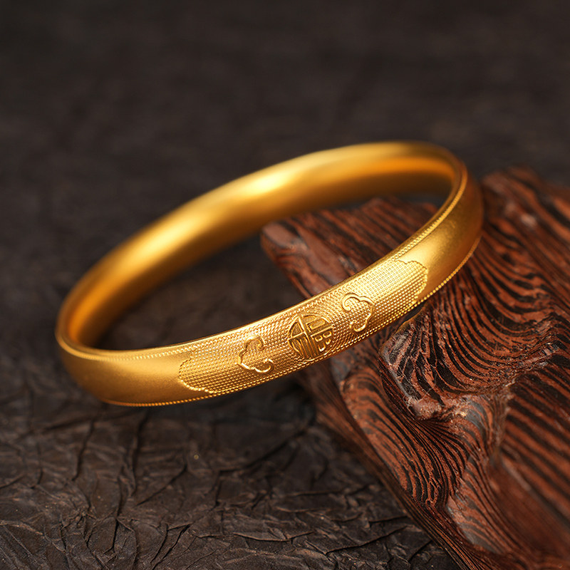 镯子佐卡伊黄金万福金安手镯古法足金金镯子结婚三金定价黄金手镯