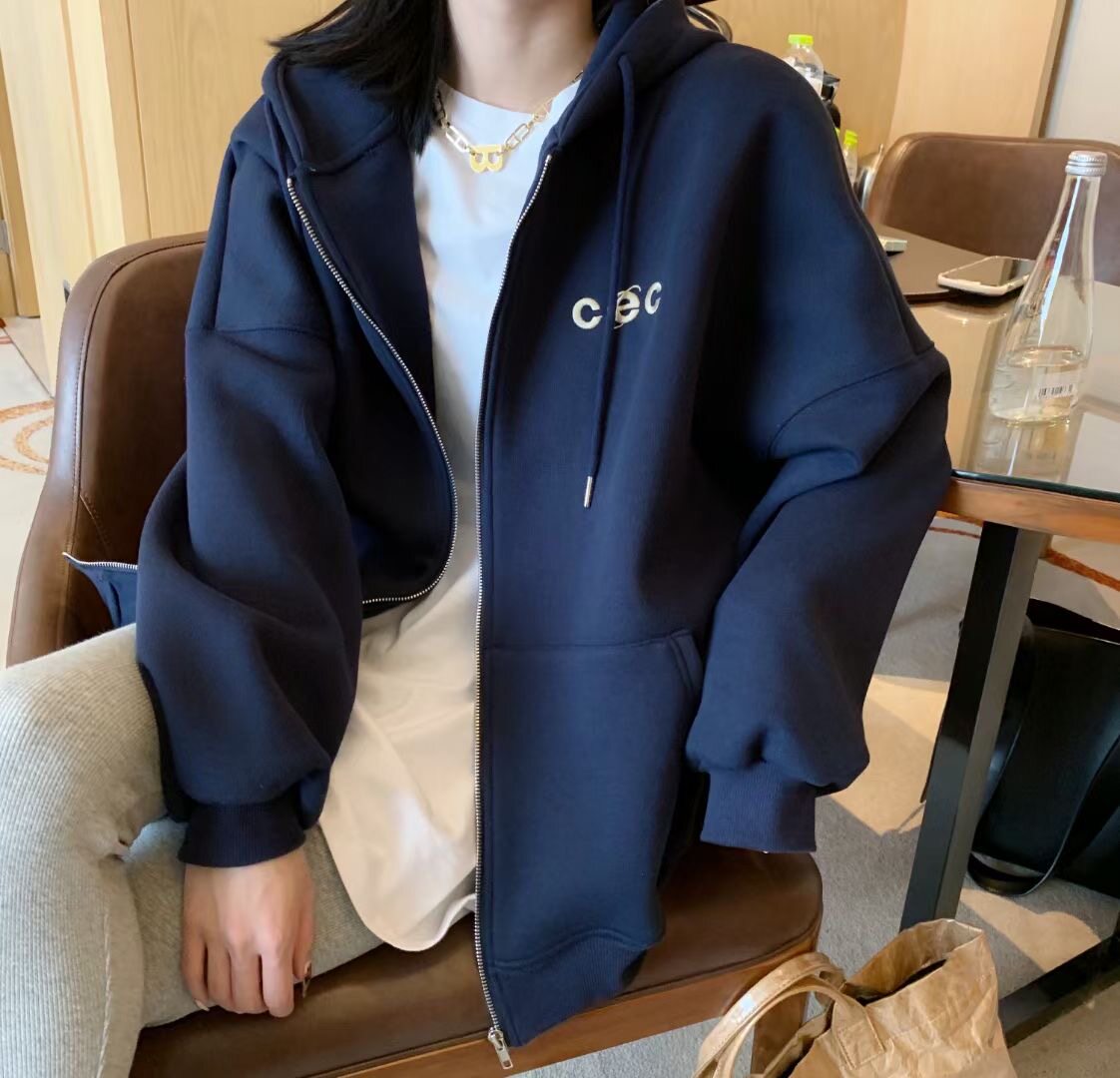 bluetree加绒加厚韩版宽松cec刺绣字母不倒绒连卫衣