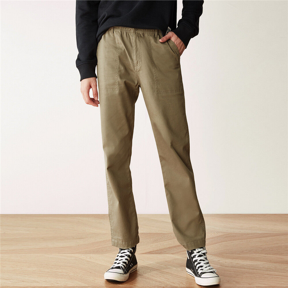 佐丹奴男卡其色裤子男装纯棉斜纹耐磨男裤中腰直筒休闲裤01110066
