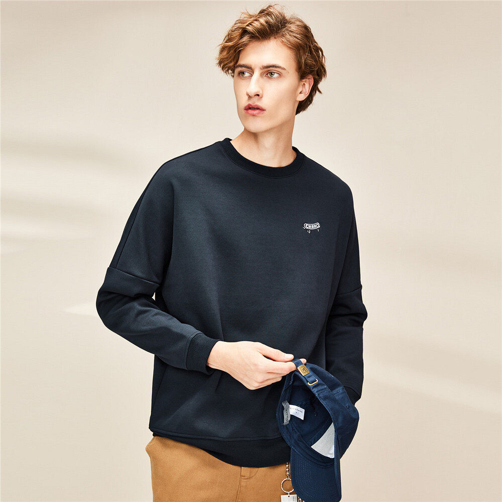 佐丹奴落肩潮流卫衣套头衫男英文绣章宽松圆领卫衣