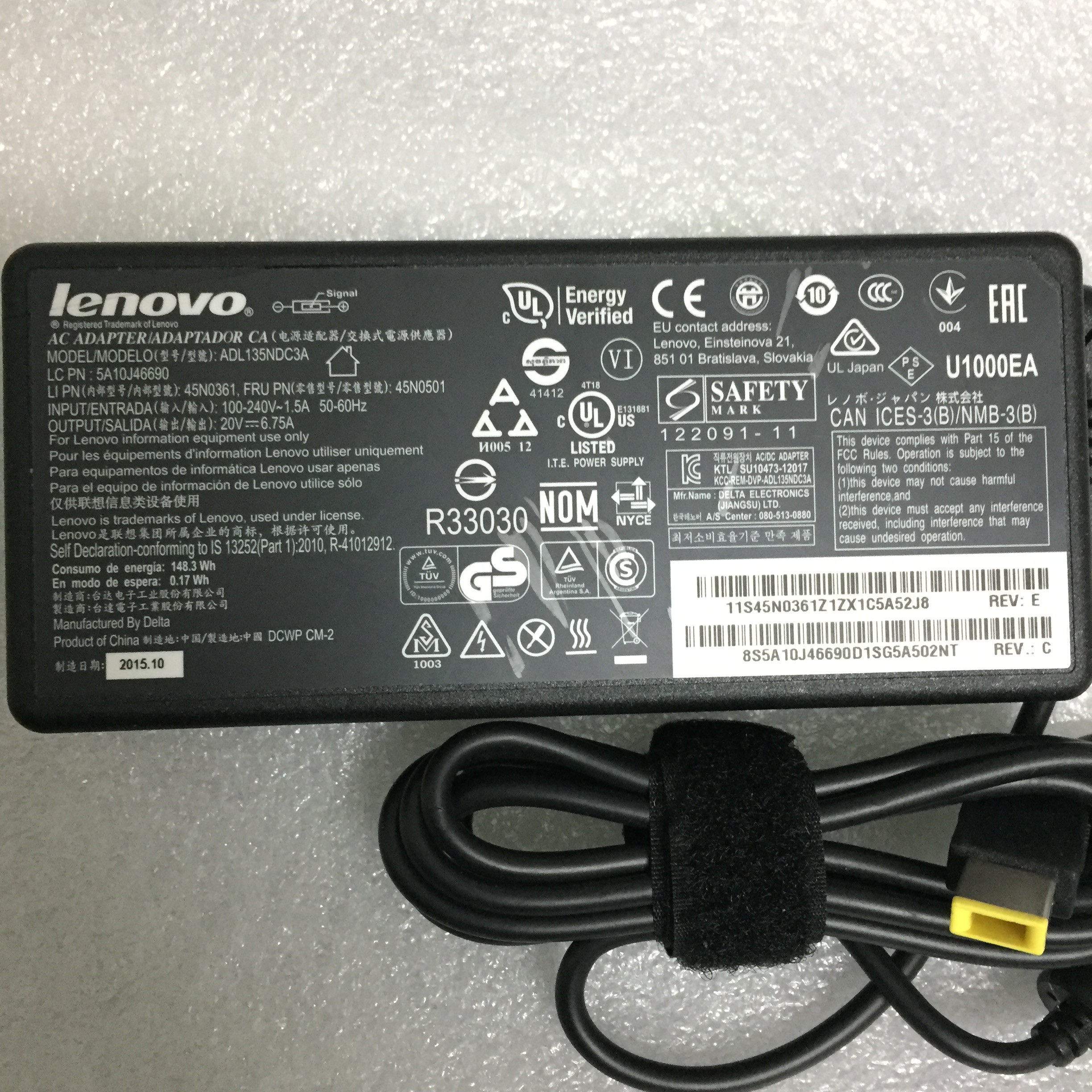原装联想135w电源适配器方口20v675a拯救者15寸t460p笔记本电源