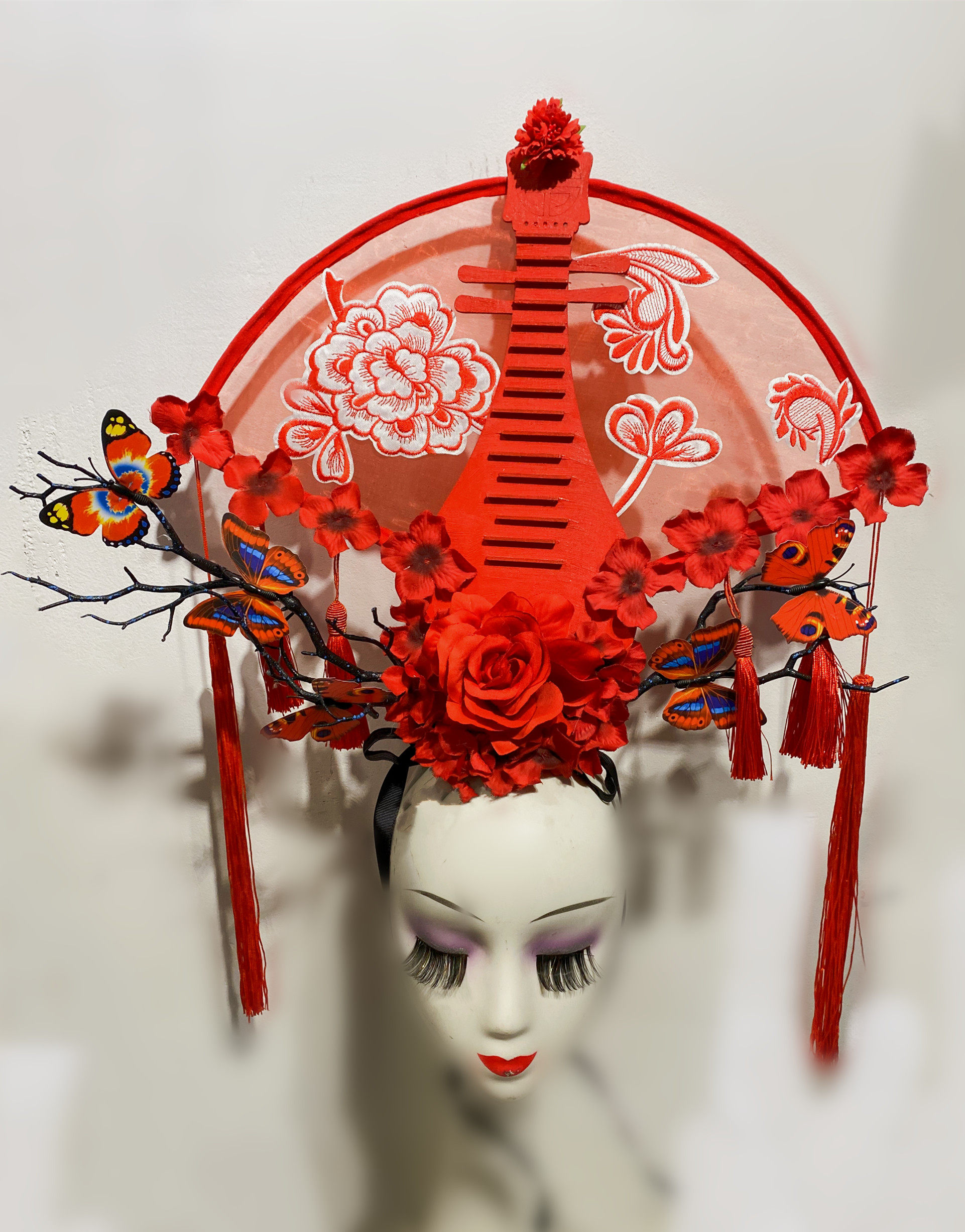 中国青花瓷系列头饰走秀模特比赛夸张彩妆造型头饰