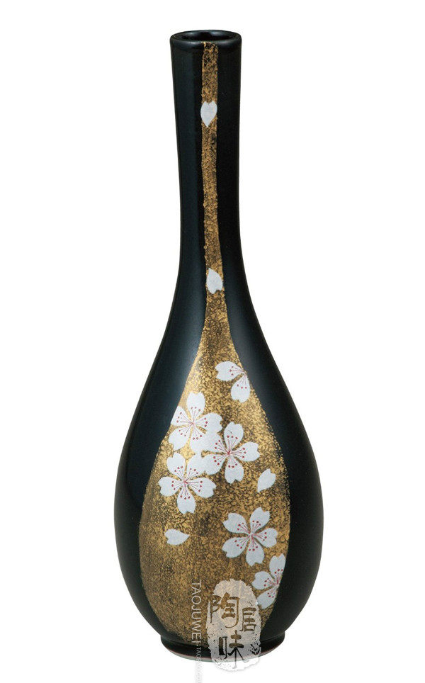 日本原装进口九谷烧正品金彩樱花日式花瓶插花创意花瓶