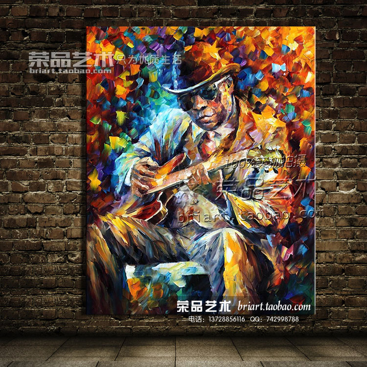 油画手绘欧美美式酒吧ktv欧式装饰画吉他手抽象油画