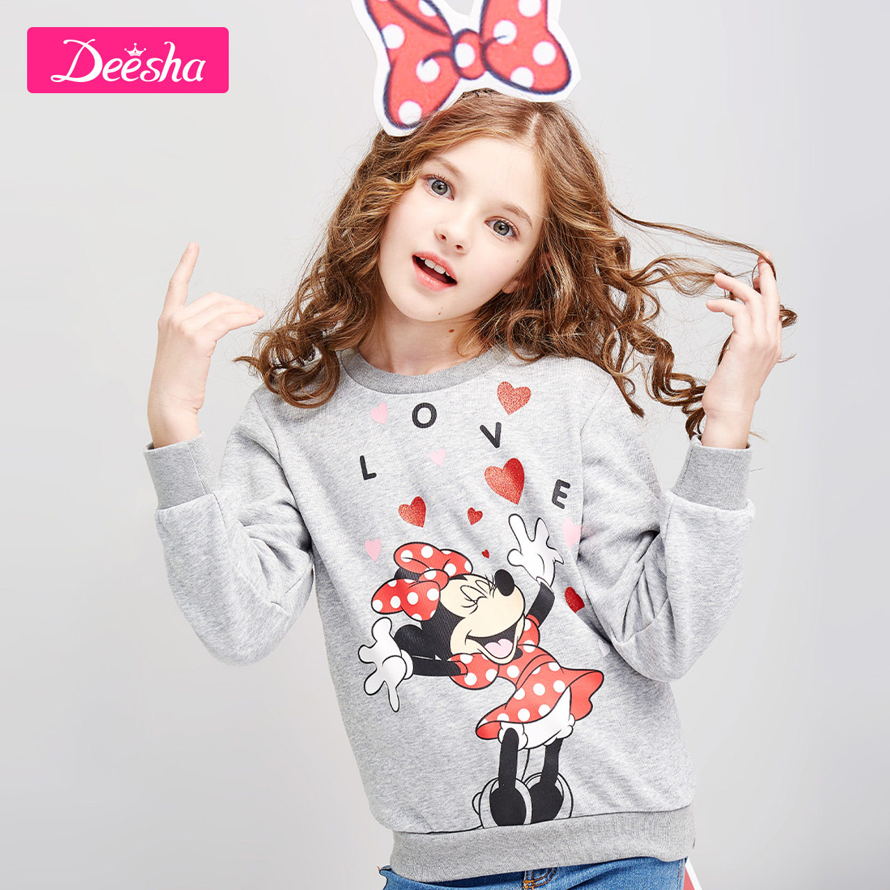 笛莎迪士尼童装2020春装新款中大童儿童洋气卡通米妮女孩套头卫衣