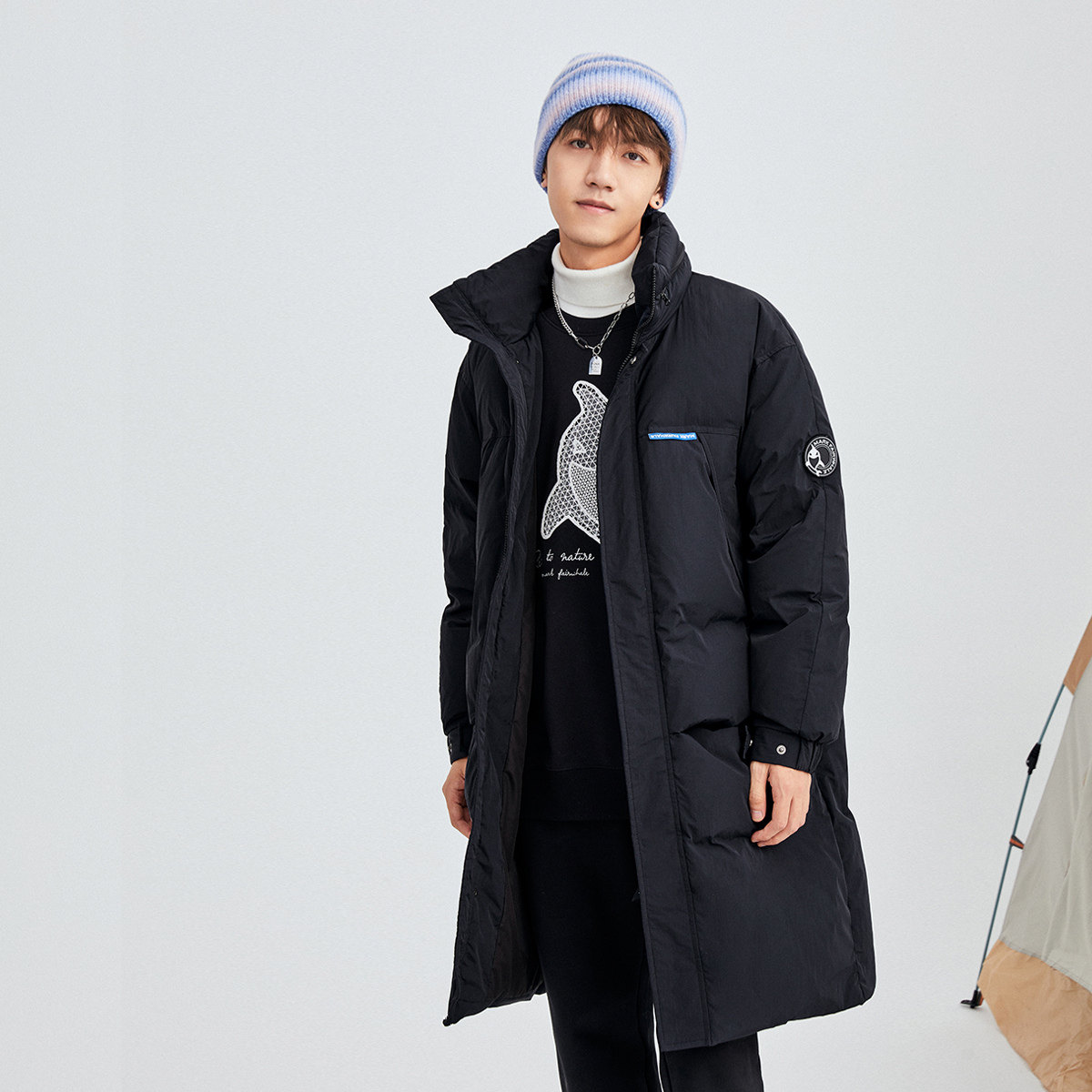 马克华菲黑色长款羽绒服男士2022新款时尚加厚防寒羽绒服