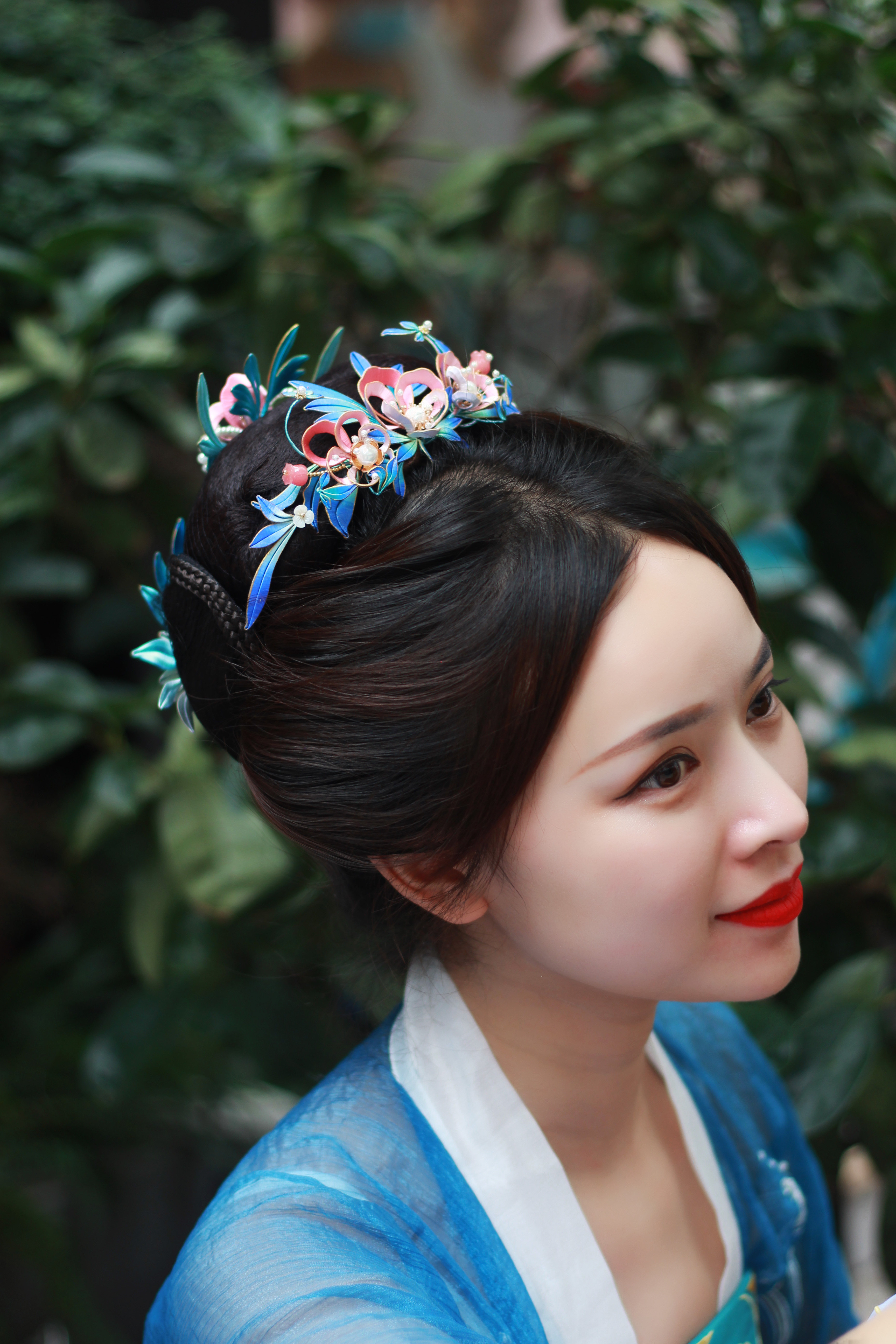 森森古风发冠牡丹渐变点翠蚕丝间雀森的缠花发饰