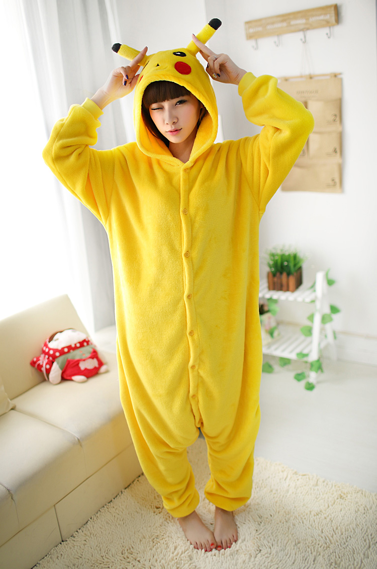 厂家直销包邮法兰绒萌萌哒皮卡丘卡通连体睡衣男女秋冬居家表演服