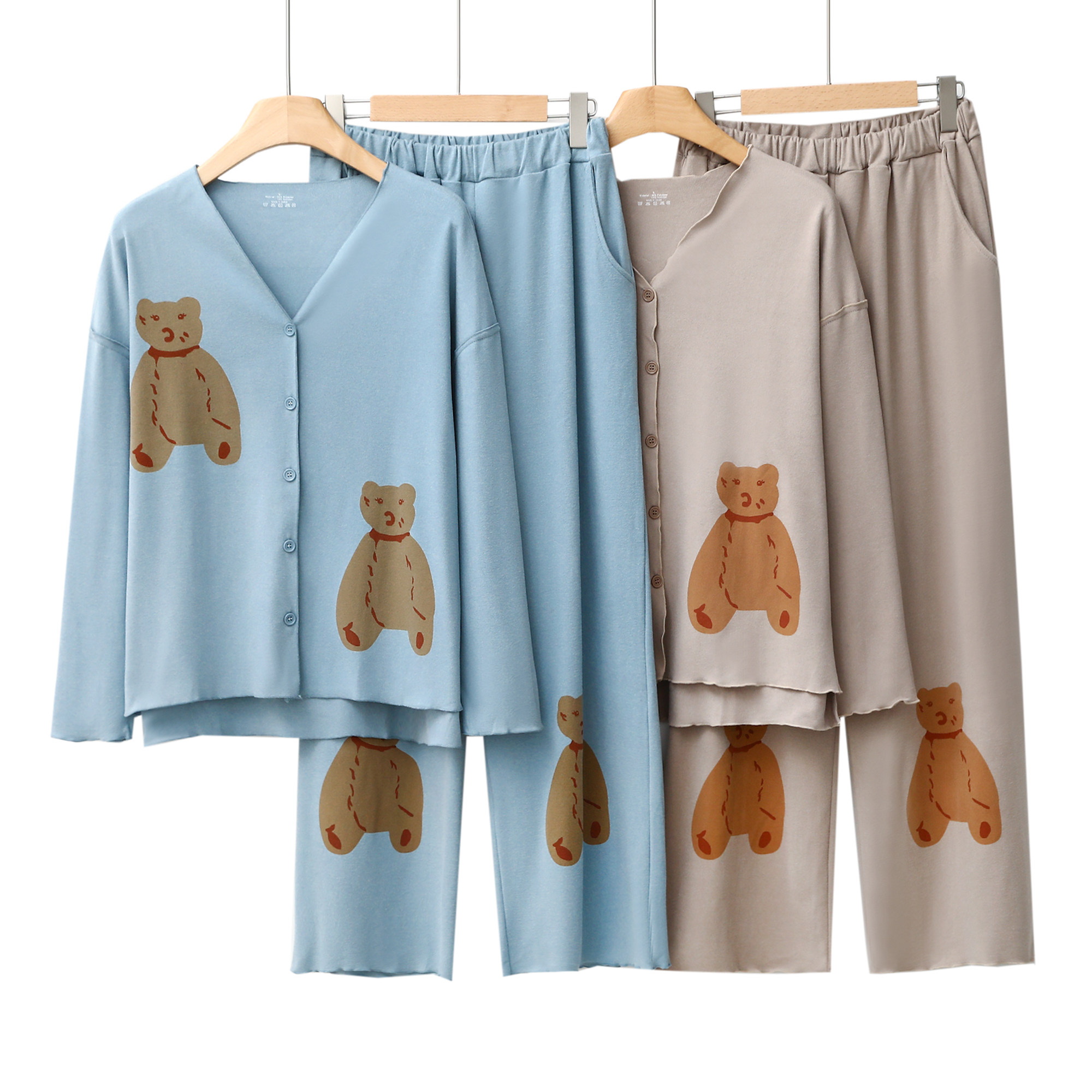 热卡居家长裤长袖小熊卡通睡衣宽松秋冬季套装睡衣