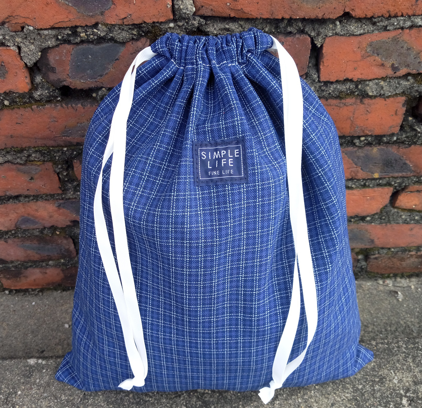 麻棉格子束口袋抽绳收纳袋 旅行衣物收纳袋整理包衣物分类袋
