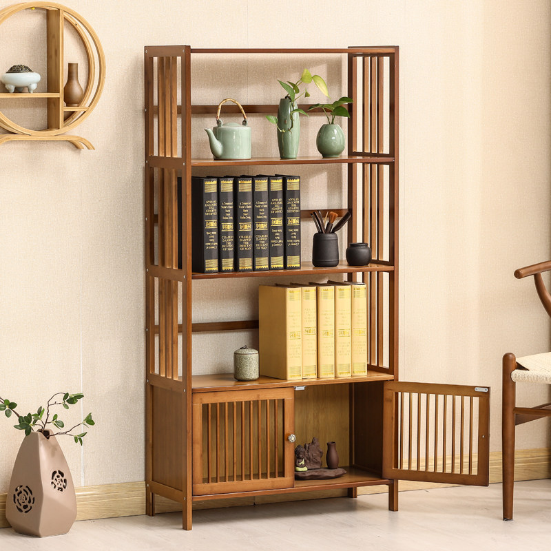 楠竹儿童书柜清仓带门置物架落地简约现代北欧家用学生简易书架