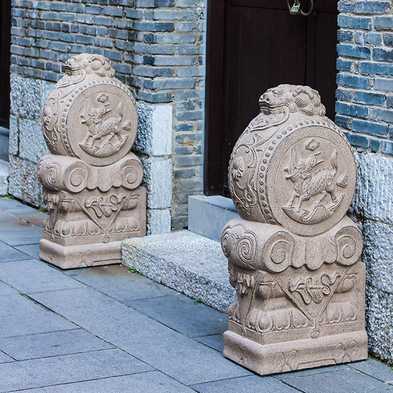 新中式貔貅门口家用鼓石墩抱石门仿石麒麟招财摆件