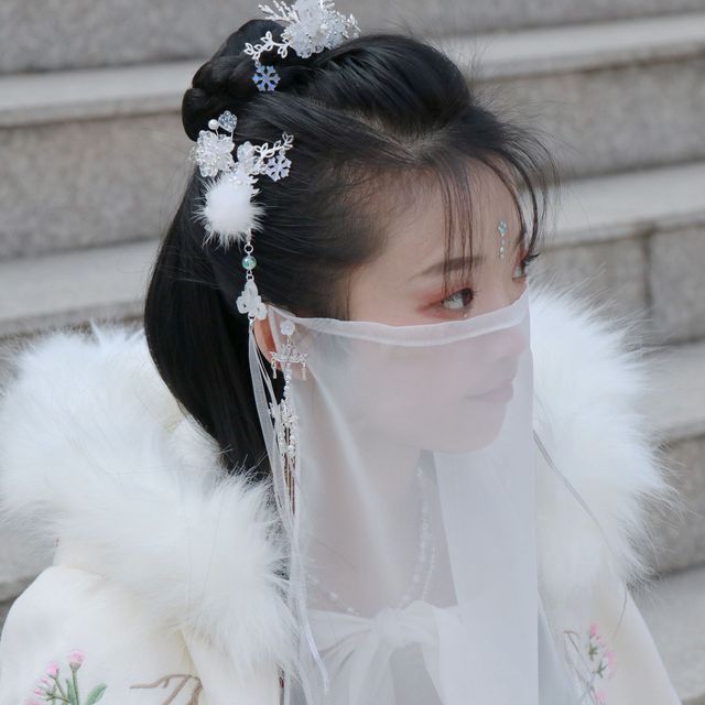 说布汉服古风遮面面纱流苏古装遮脸饰品夏季民族服装