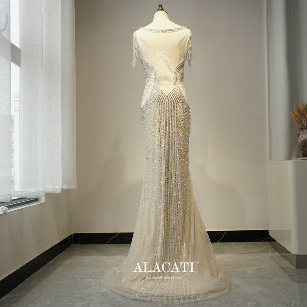 高端奢华长款显瘦晚礼服水晶重工主持演出出口礼服