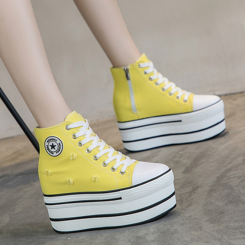 小白鞋女2020春季新款韩版百搭透气休闲帆布鞋厚底松糕内增高女鞋