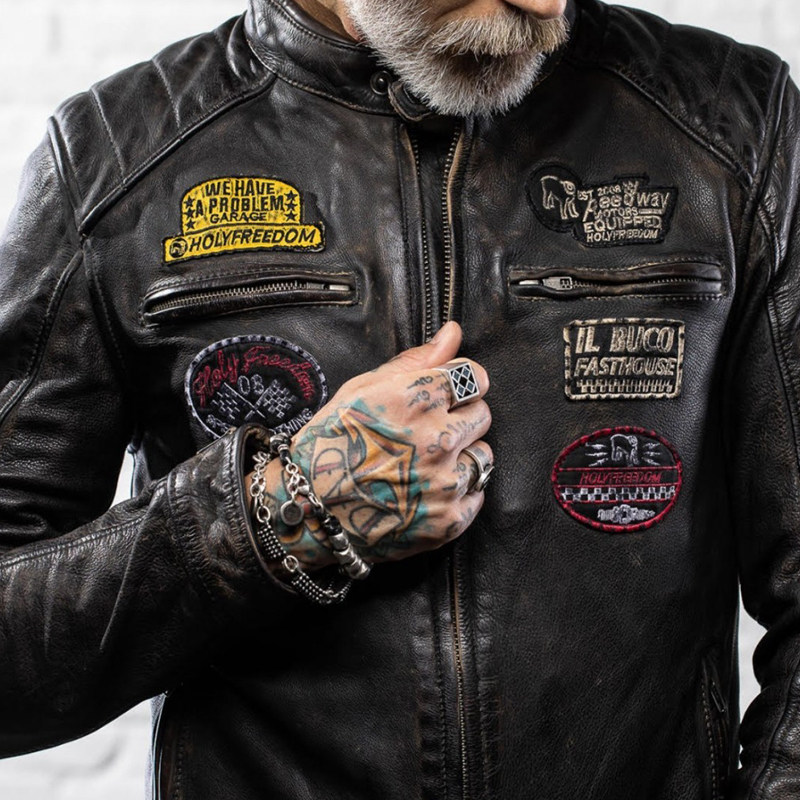 holyfreedom复古摩托车骑行哈雷牛皮做旧机车夹克短款赛车服