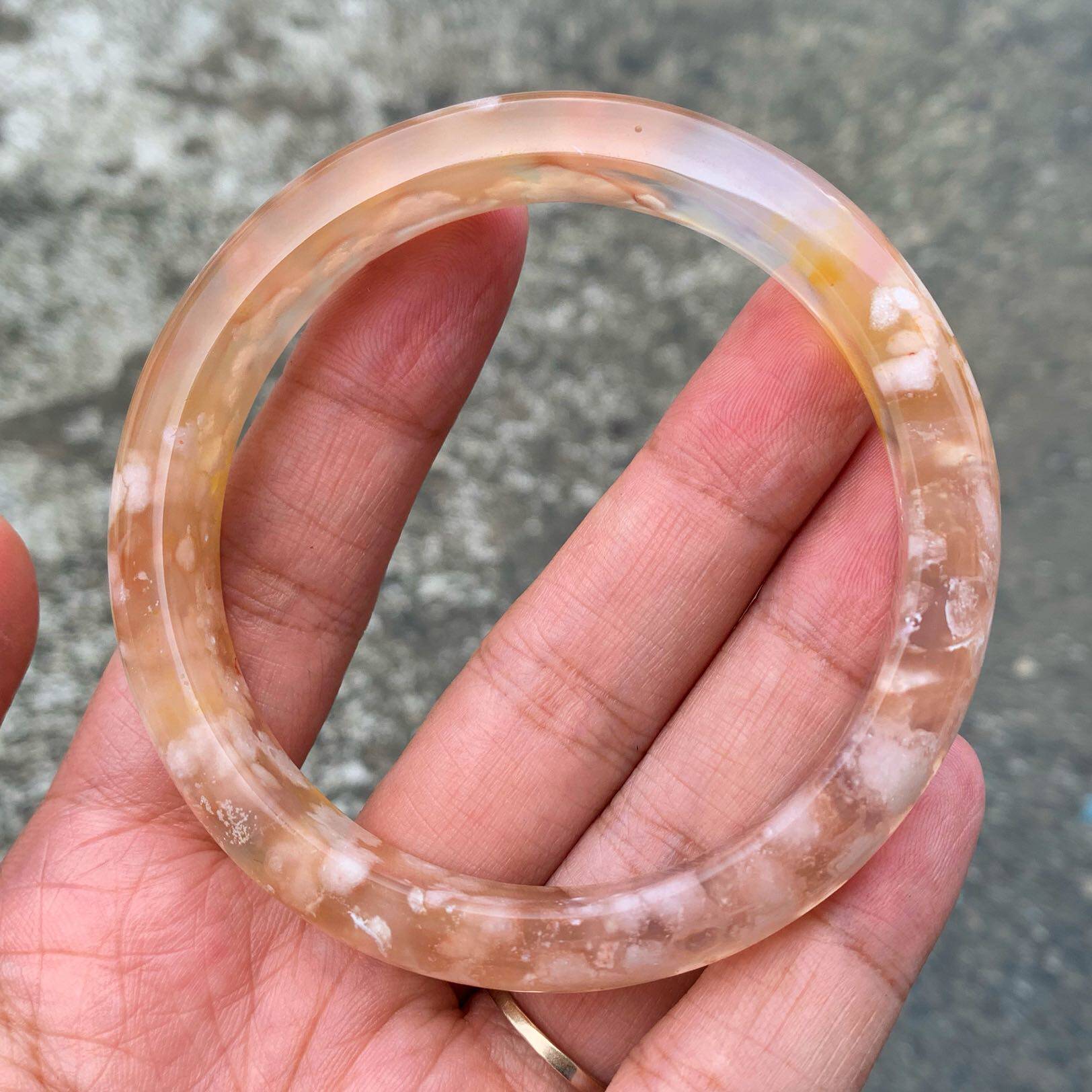602圈天然冰透彩色老矿樱花玛瑙手镯网红女款手镯